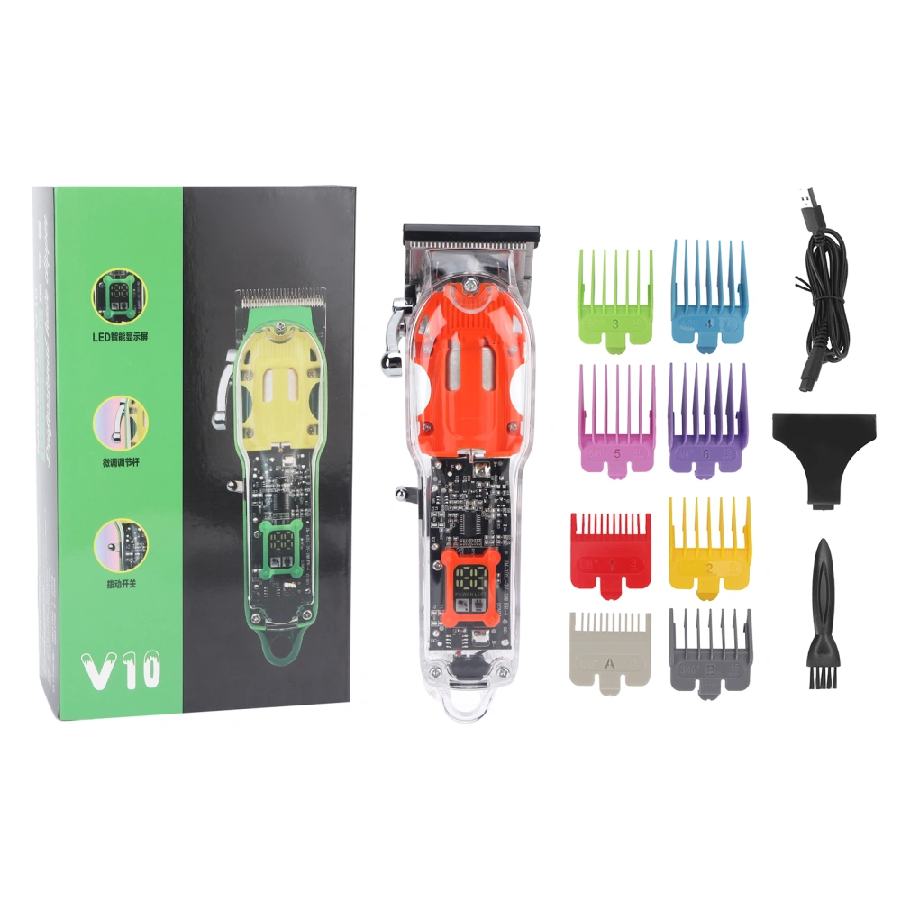 Electric Hair Clipper LED Display Incisive Blade USB Rechargeable Hair Trimmer Transparent Orange