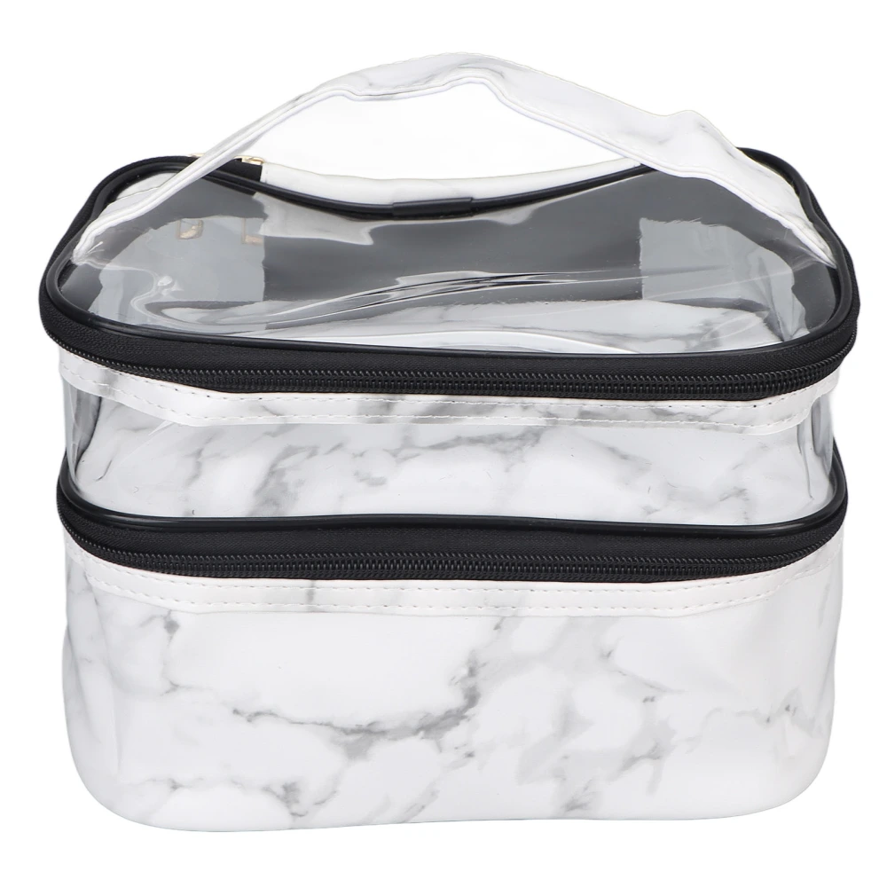 PVC Makeup Bag Travel Portable Double Layer Fashionable Cosmetic Bag for Lipstick (White Marbling)