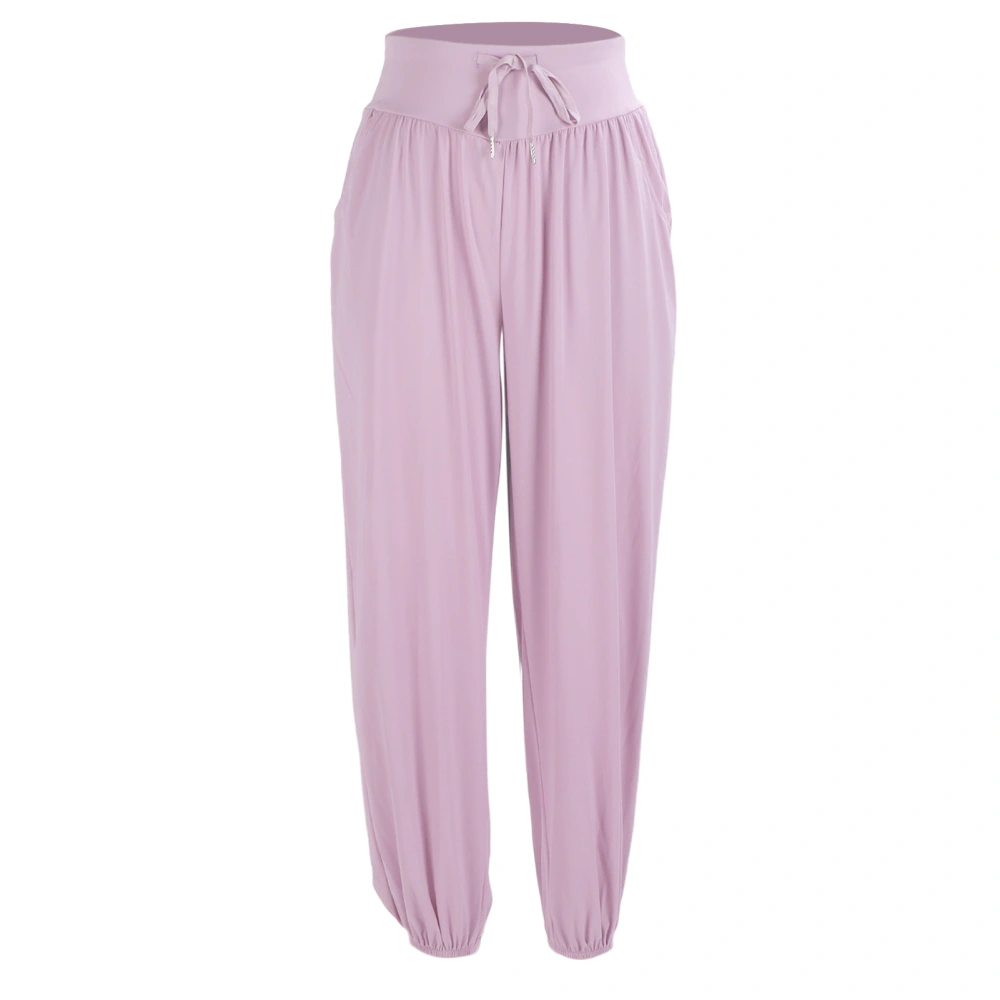 Women Yoga Sweatpants Drawstring Closure High Waisted Running Pants with Pocket Light Purple XL