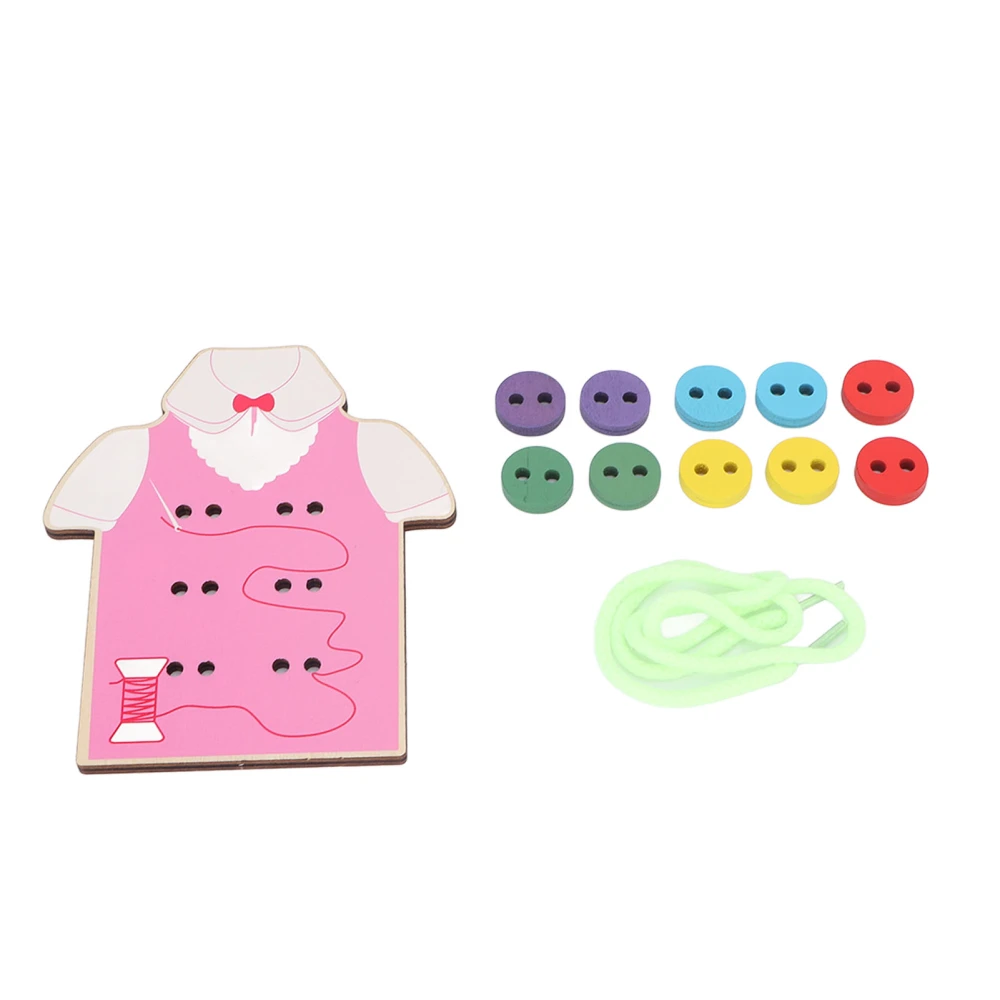 Wooden Threading Toy Improve Hand Eye Coordination Bright Colors Clothes Shape Design Wooden Lacing Toy for Toddlers Pink