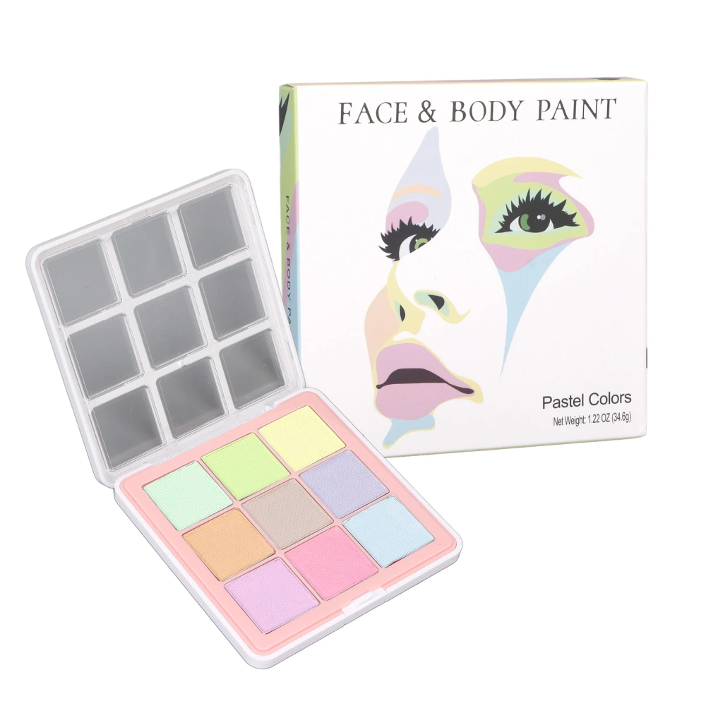 Face Paint Kit Matt 9 Colors 34.6g/1.2oz Food Grade Pigments Easy Cleaning Skin Paints for Halloween