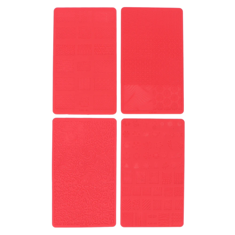 4pcs 3D Relief Nail Printing Template Salon DIY Soft Silicone Nail Carving Stencil Mold Nail Art Tool