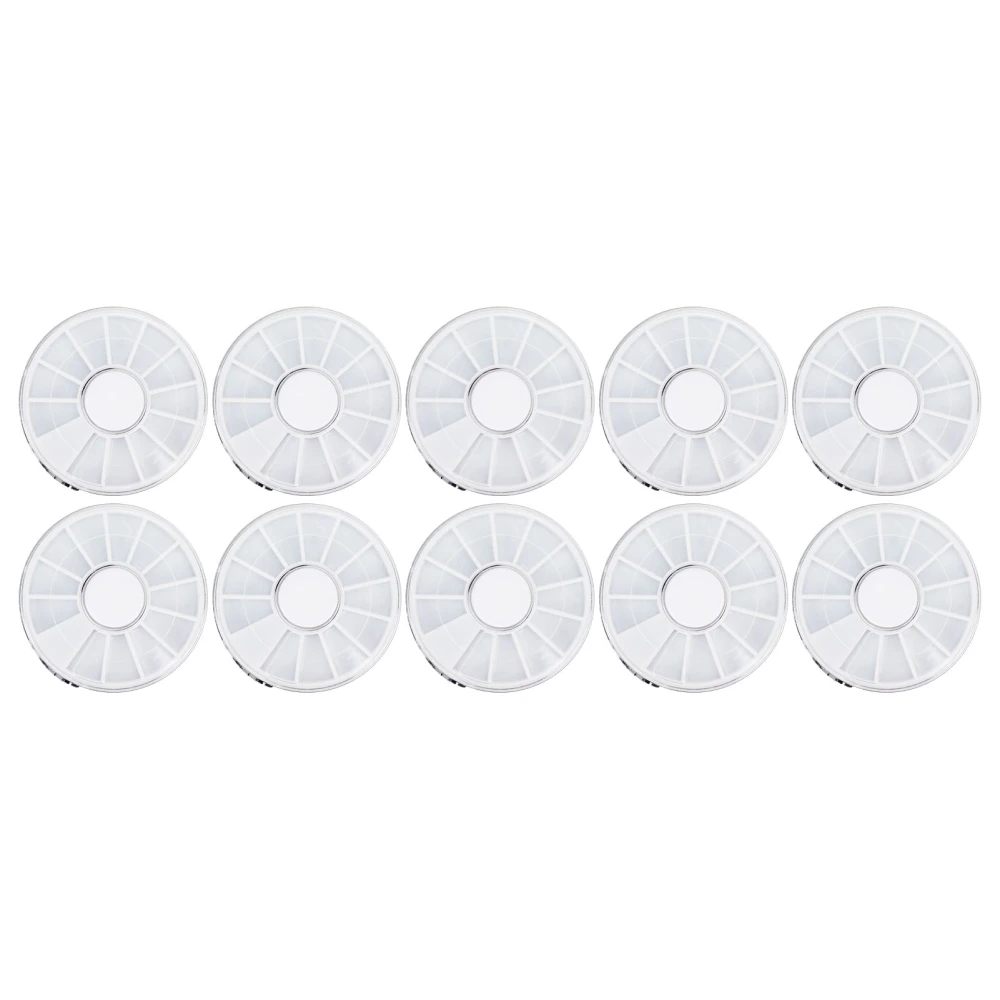 10pcs Nail Art Storage Box 12 Grids Round Dustproof Clear Jewelry Organize Container for Beads Earrings Pills