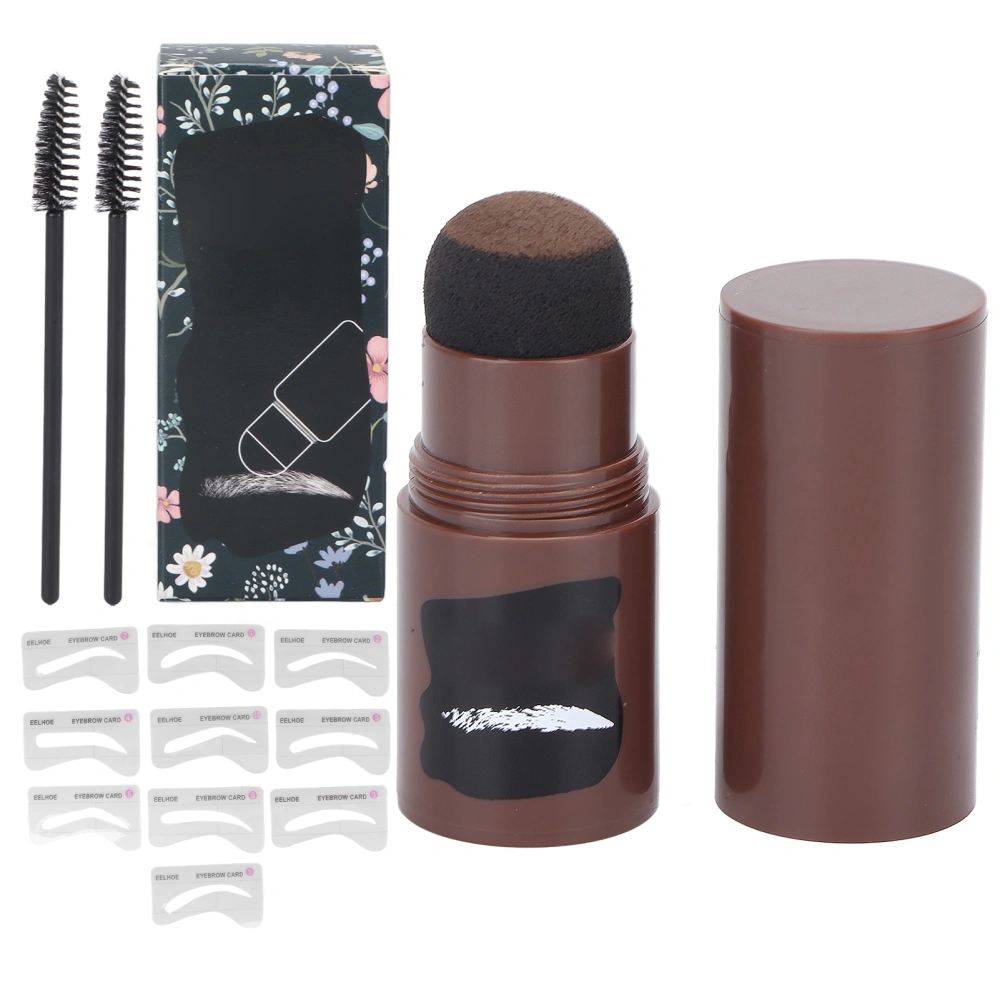 Eyebrow Stamp Kit Waterproof Sweat Proof 10 Stencils 2 Brushes Eyebrow Makeup Tools 1.8gDark Brown