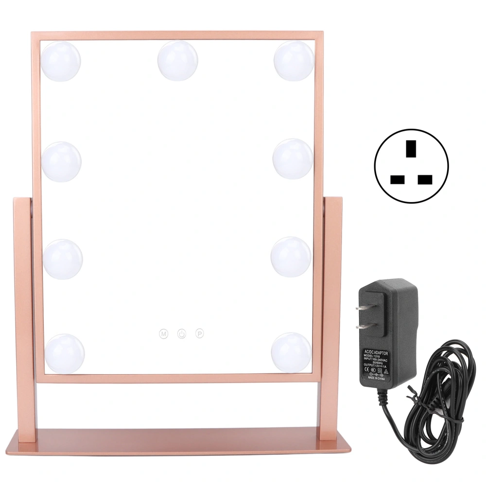 LED Makeup Mirror 9 Lights 360° Rotating Touch Control Adjustable Light Beauty Mirror Rose Gold 100‑240VUK Plug