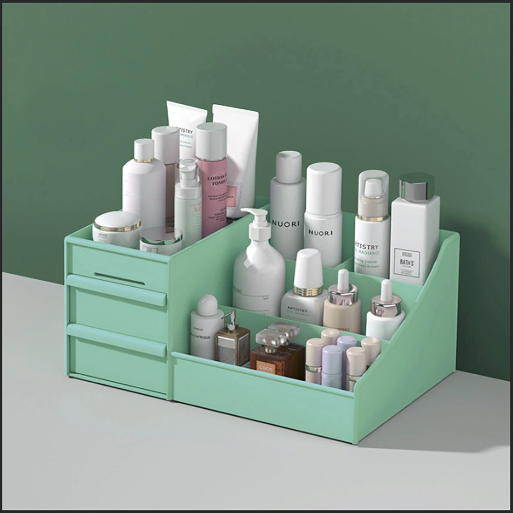 Makeup Storage Box Drawer Type Multi Grids Large Capacity Skincare Products Container CaseGreen L 33 X 21 X 14cm / 13 X 8.3 X 5.5in