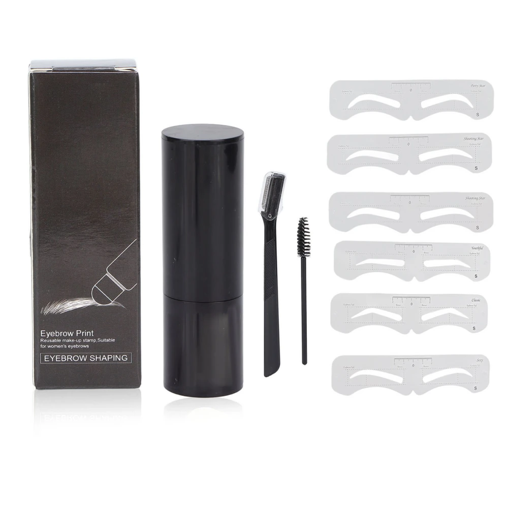 1.8g Eyebrow Stamp Shadow Powder Eyebrow Stencil Kit Waterproof Sweatproof Long Lasting with 6pcs Eyebrow CardsDark Brown