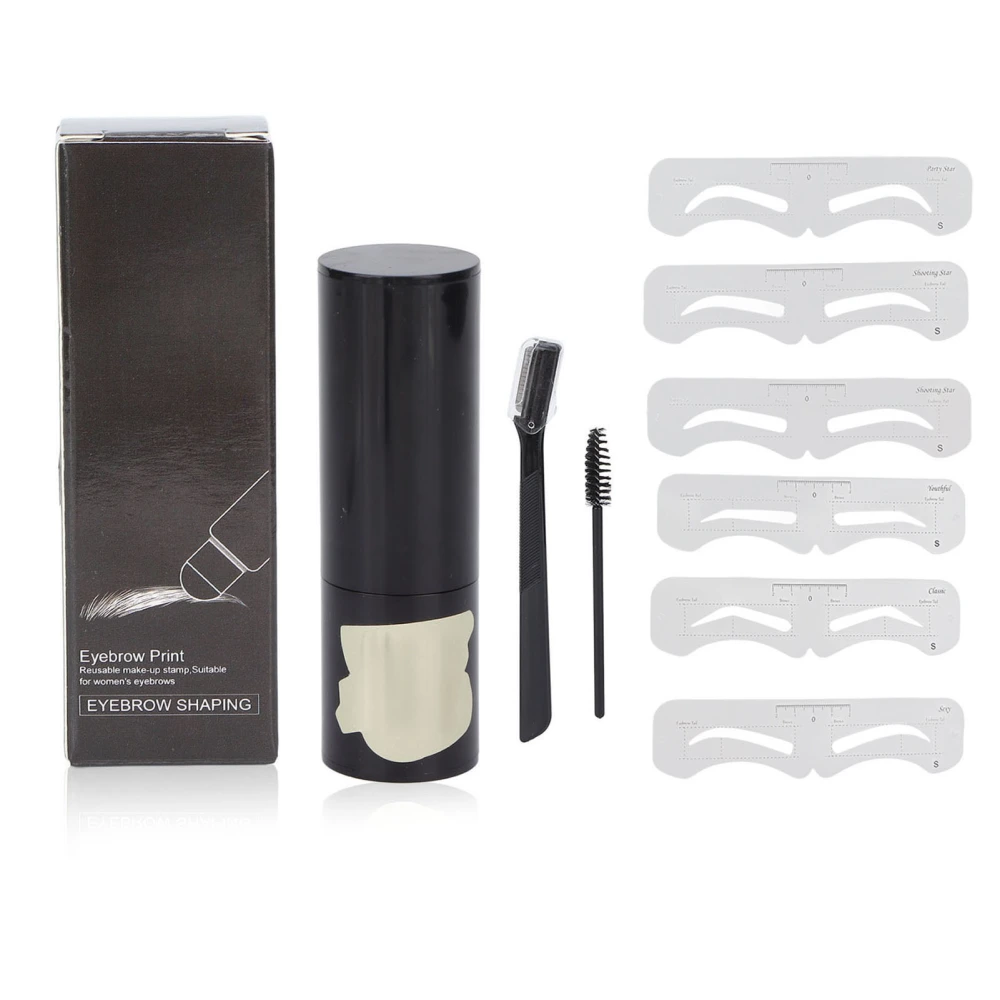 1.8g Eyebrow Stamp Shadow Powder Eyebrow Stencil Kit Waterproof Sweatproof Long Lasting with 6pcs Eyebrow CardsDark Grey