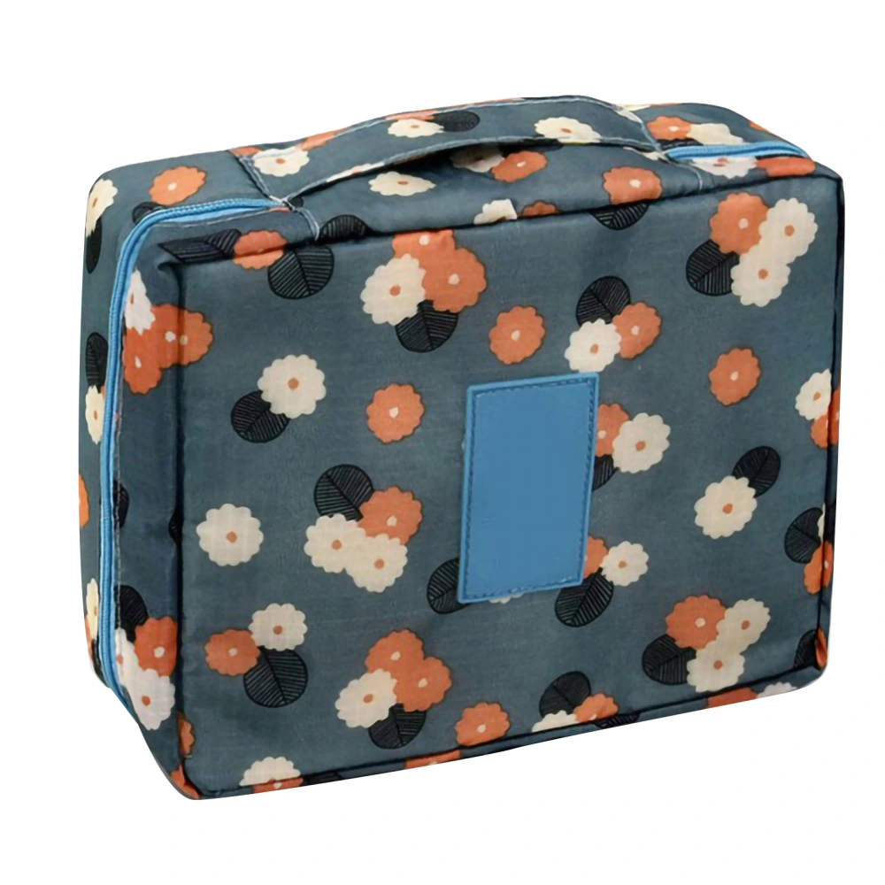 Makeup Cosmetic Storage Bag Oxford Fabric Handle Zipper Closure Toiletry Products Travel PouchBlue Daisy