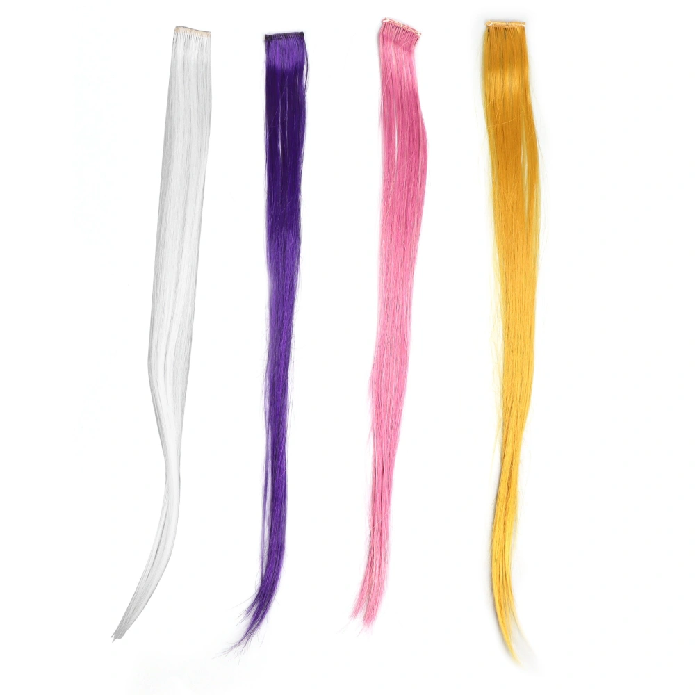 4pcs Straight Hairpiece Clip White Purple Milky Lavender Gold Colors Hair Extension Hairpiece for Girls