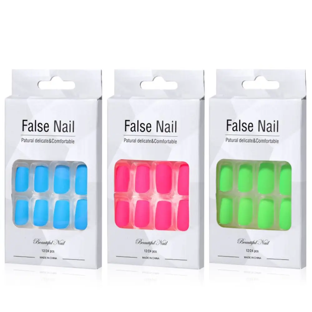 Fluorescent False Nails Press on Nails Color Full Cover Fake Nails Artificial Nails for DIY Nail Art Salon Nails for Women Girls