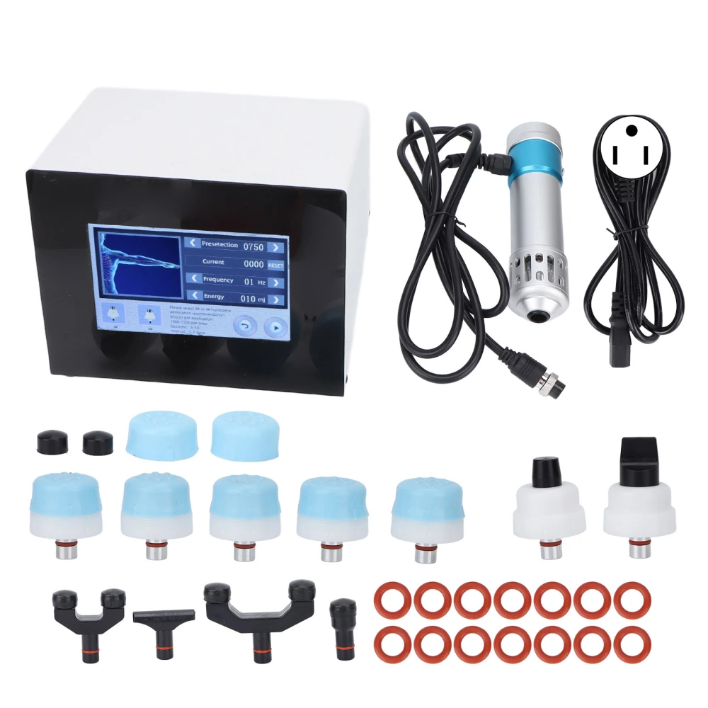 ED Shockwave Therapy Machine 11 Massage Heads Adjustable Gears Pain Relief Extracorporeal Device Blue Silver 100‑240VUS Plug