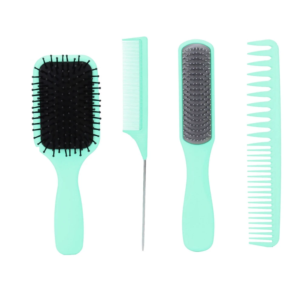 4Pcs Hair Brushes Set Detangling Paddle Brush Professional Styling Brush Double Teeth Comb Tail Comb for Women MenGreen Box Packed