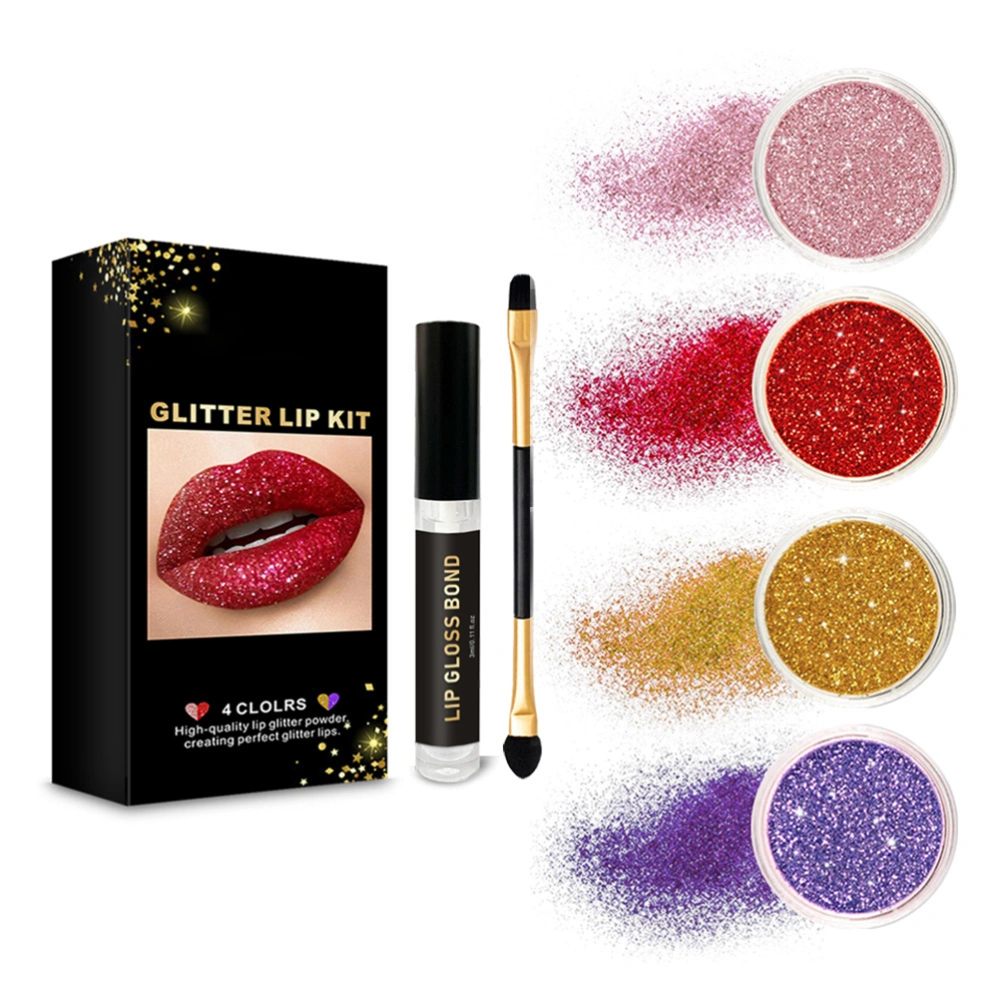 Cosmetics Lip Glitter Kit Long Lasting Waterproof Shiny Glitter Lip Powder Set for Makeup Lips Art