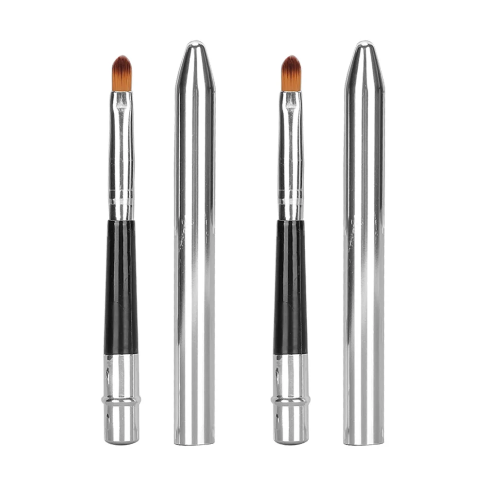 2pcs Lip Brush Ergonomic Extended Sealing Design Small Easy Cleaning Single Head Aluminium Tube Lipstick Brush