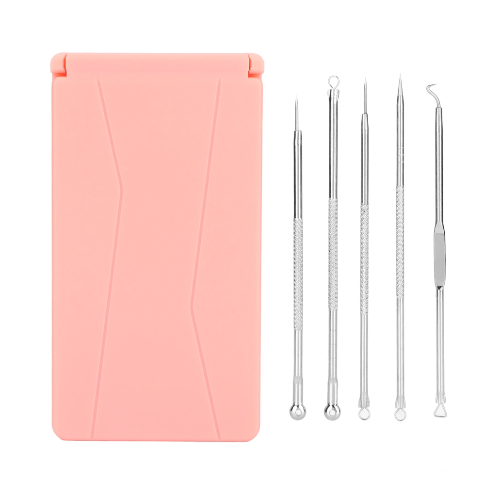 5pcs Pimple Remover Needle Blackhead Comedone Acne Blemish Extractor Tool Set with Mirror