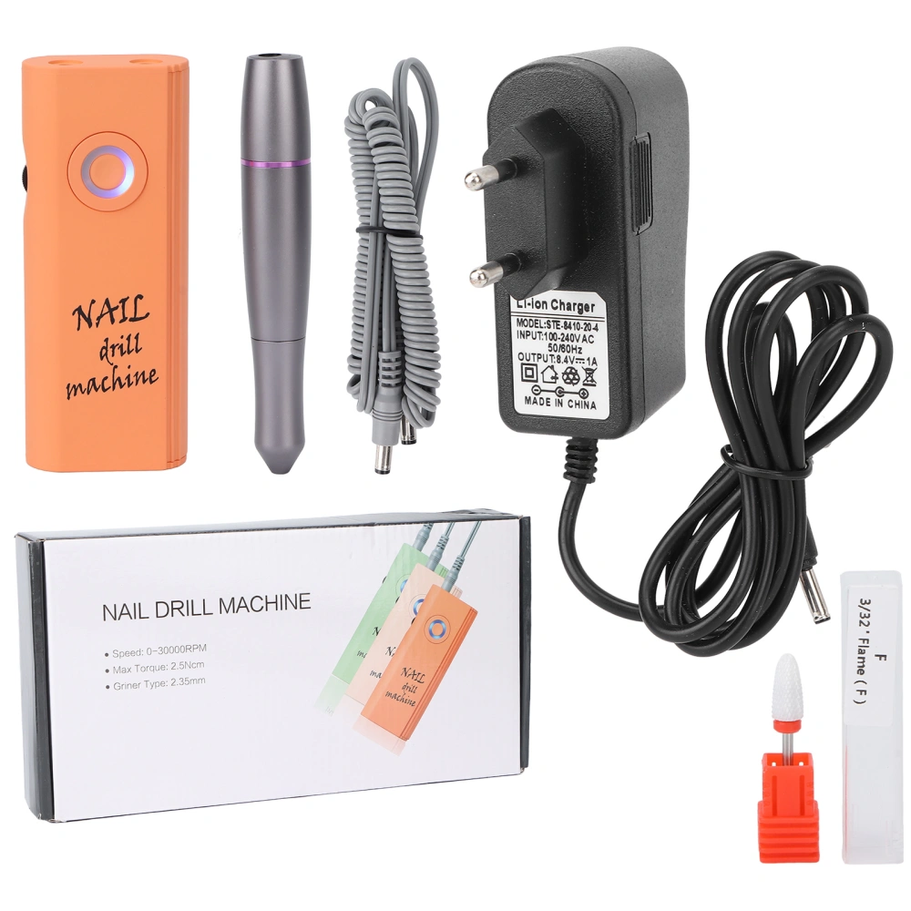 Nail Drill Machine Multifunction Nail Drill Set for for Men Women and Children 100‑240V OrangeEU Plug