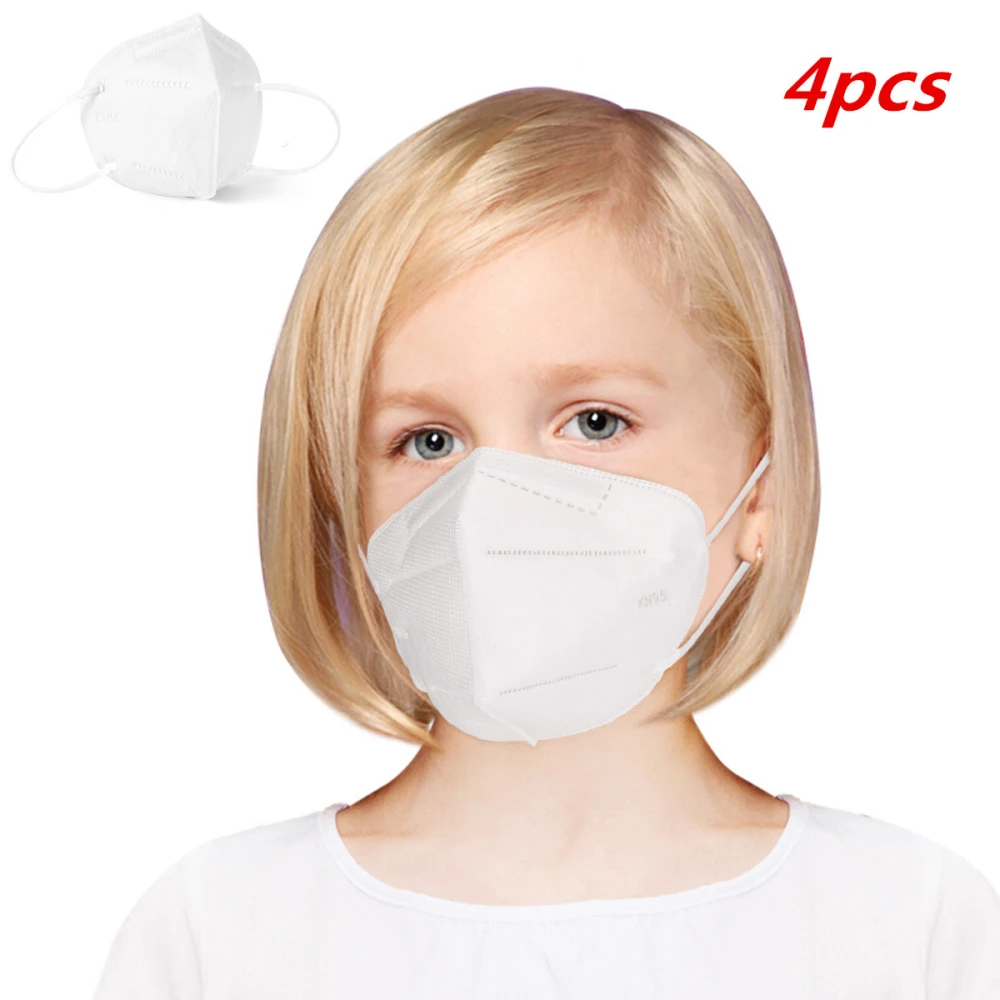 2 pcs Kids White 4 Layer KN95 Face Mask Anti Fog Haze Dustproof Windproof PM 2.5 Mask for Children