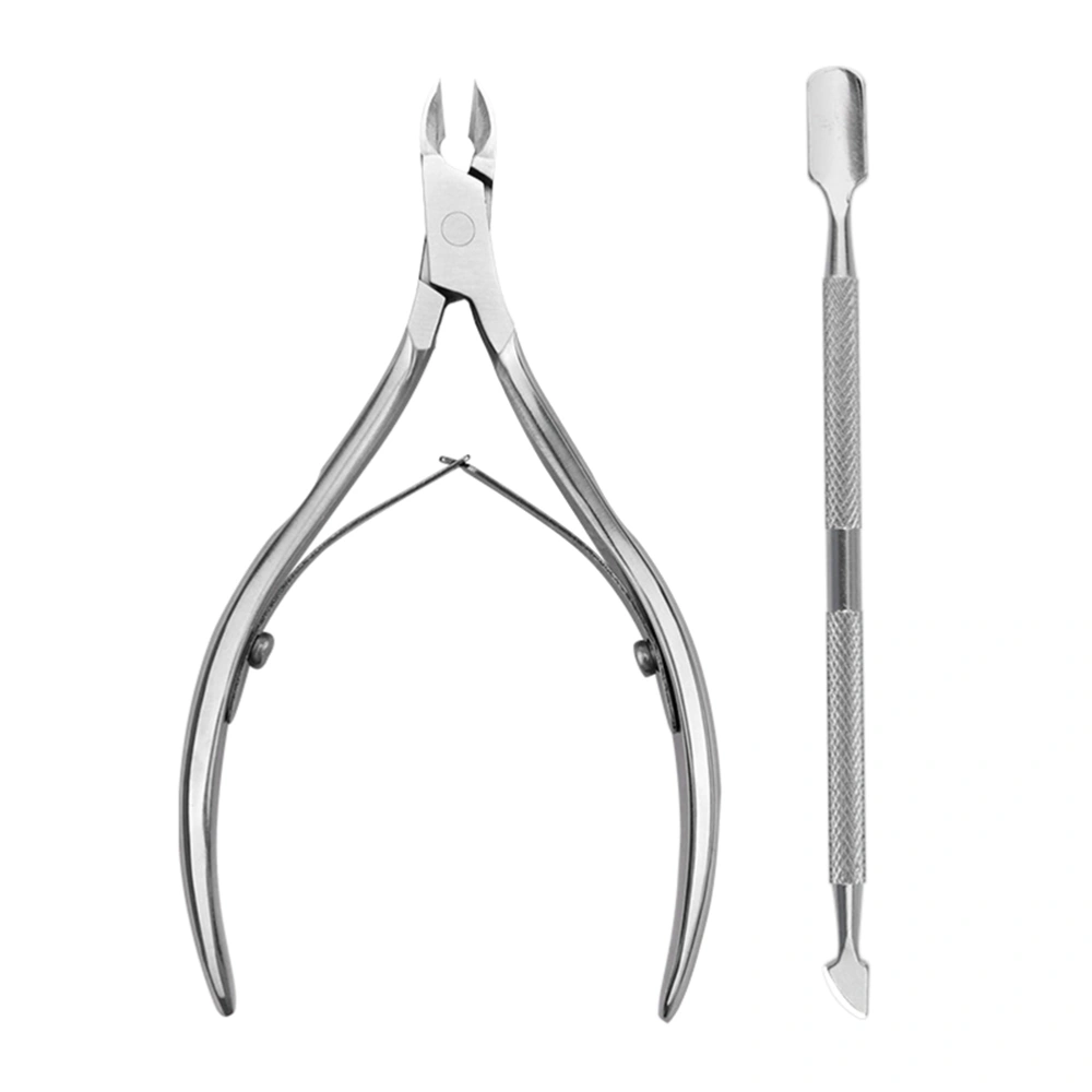 2 pcs/set Cuticle Remover Stainless Steel Cuticle Nipper with Cuticle Pusher Manicure Tools for Fingernails and Toenails