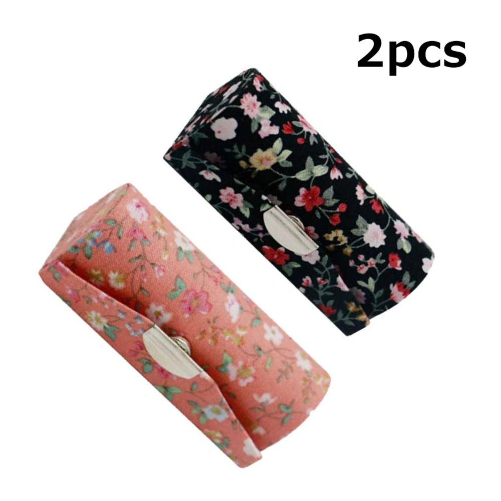 2Pcs Floral Lipstick Case Holders Retro Flower Printed Lipstick Organizers with Mirror Cosmetic Jewelry Storage Box