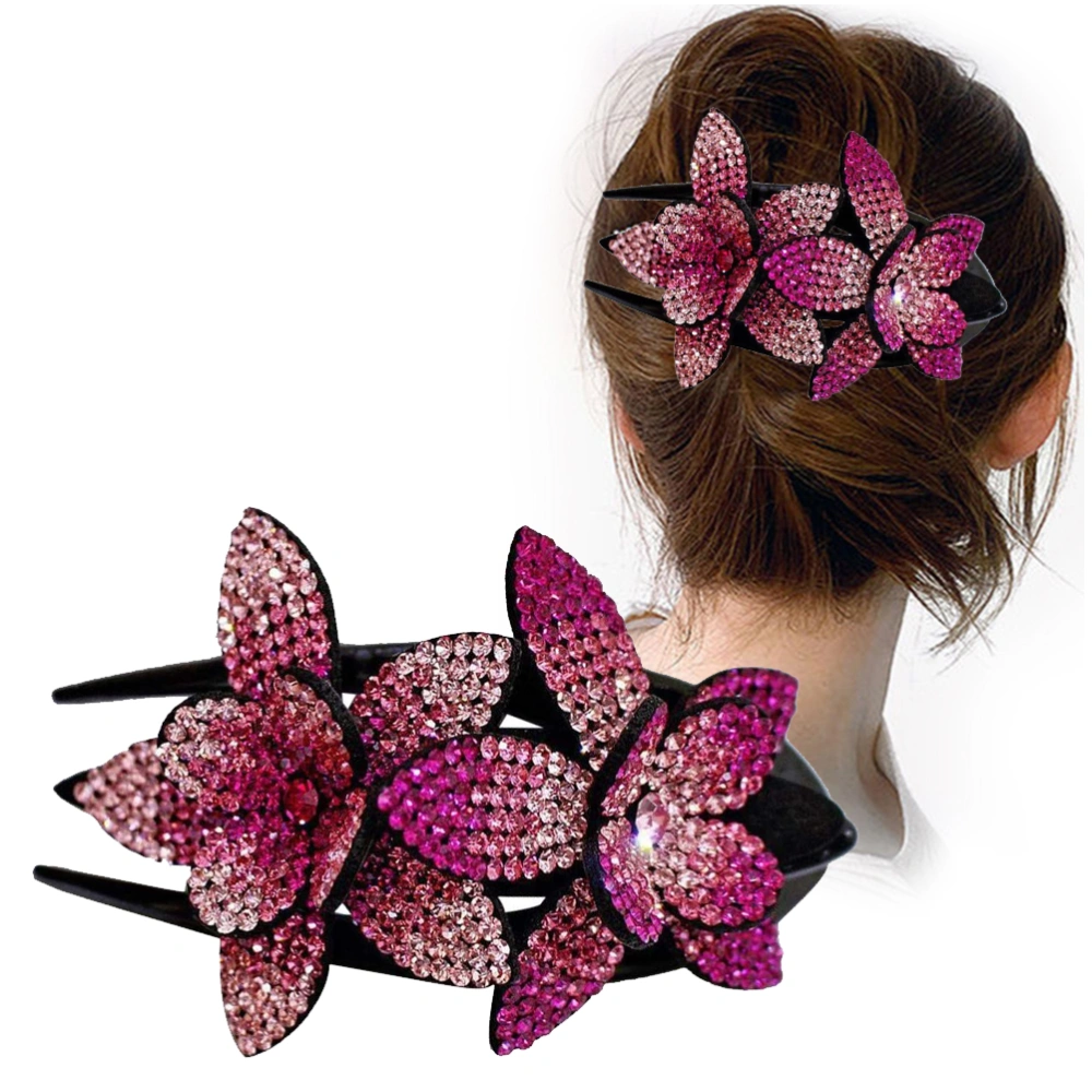 Rhinestone Double Flower Hair Clip Women Hair Claw Hair Crystal Hair Clip Hair Styling Barrettes Clips Rhinestone Headdress for Women Girls