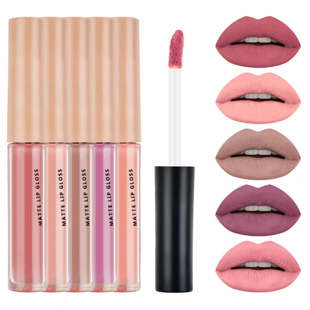 5Pcs Matte Liquid Lipstick Set Waterproof Mini Long Lasting Lipgloss Non Stick Cup Lipsticks Gift Box