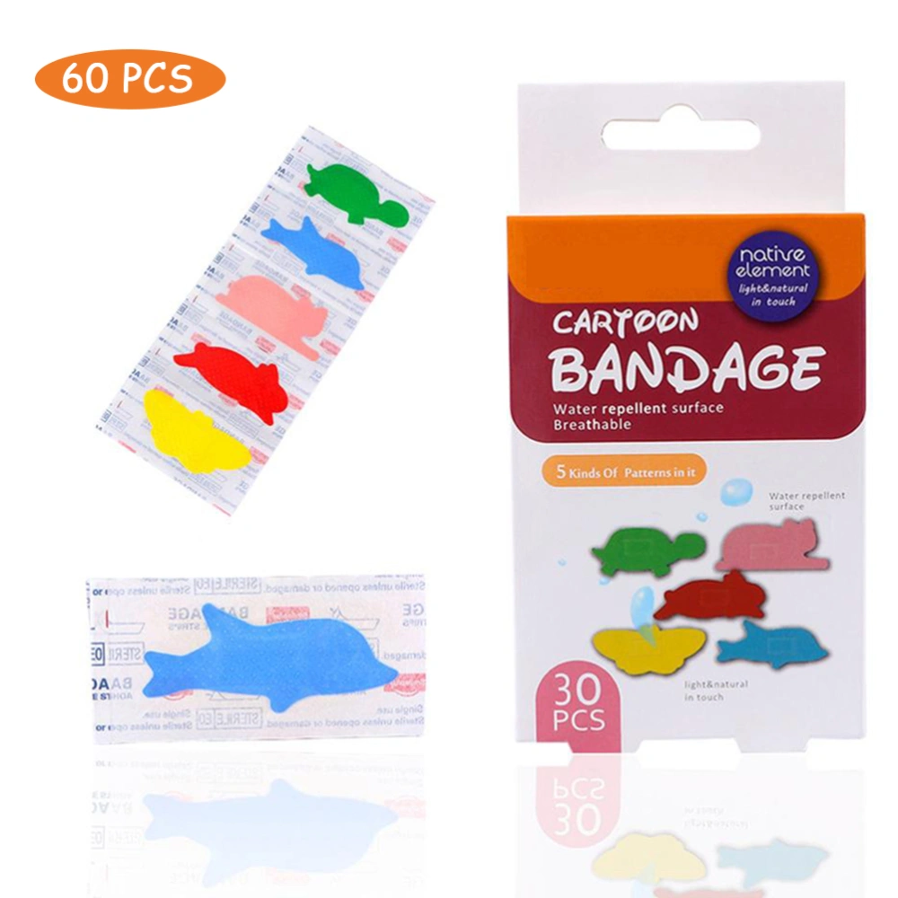 60Pcs Waterproof Cute Cartoon Animal Children Bandages Wound Emergency Dressing Bandages