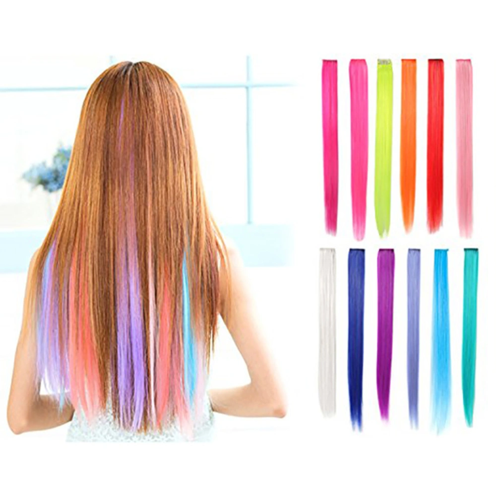 12Pcs Colored Hair Extension Clip Colorful Straight Hair Piece Wig for Kids Girls Highlights Clip