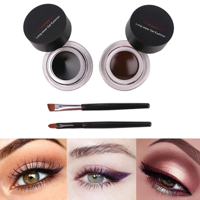 2pcs/set Black Brown Waterproof Eyeliner Gel Long Lasting Makeup Cosmetic Gel Eye Liner With Brush