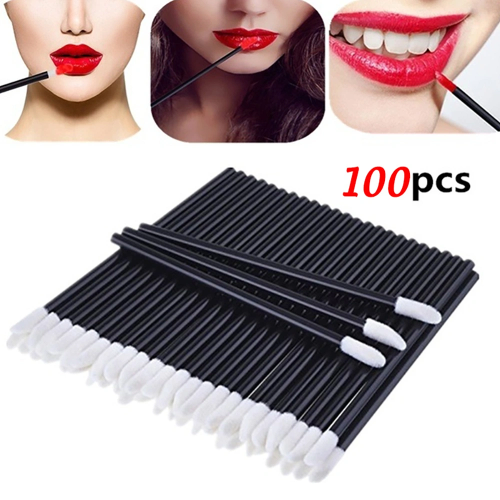 100 Pcs Black Disposable Lip Brush Gloss Wands Makeup Cosmetic Tool