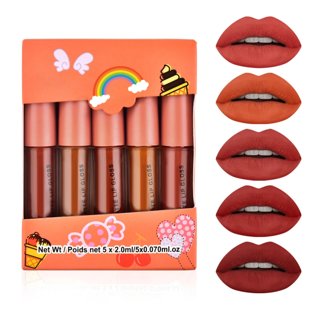 5Pcs Matte Liquid Lipstick Set Waterproof Mini Long Lasting Lipgloss Non Stick Cup Lipsticks Gift Box