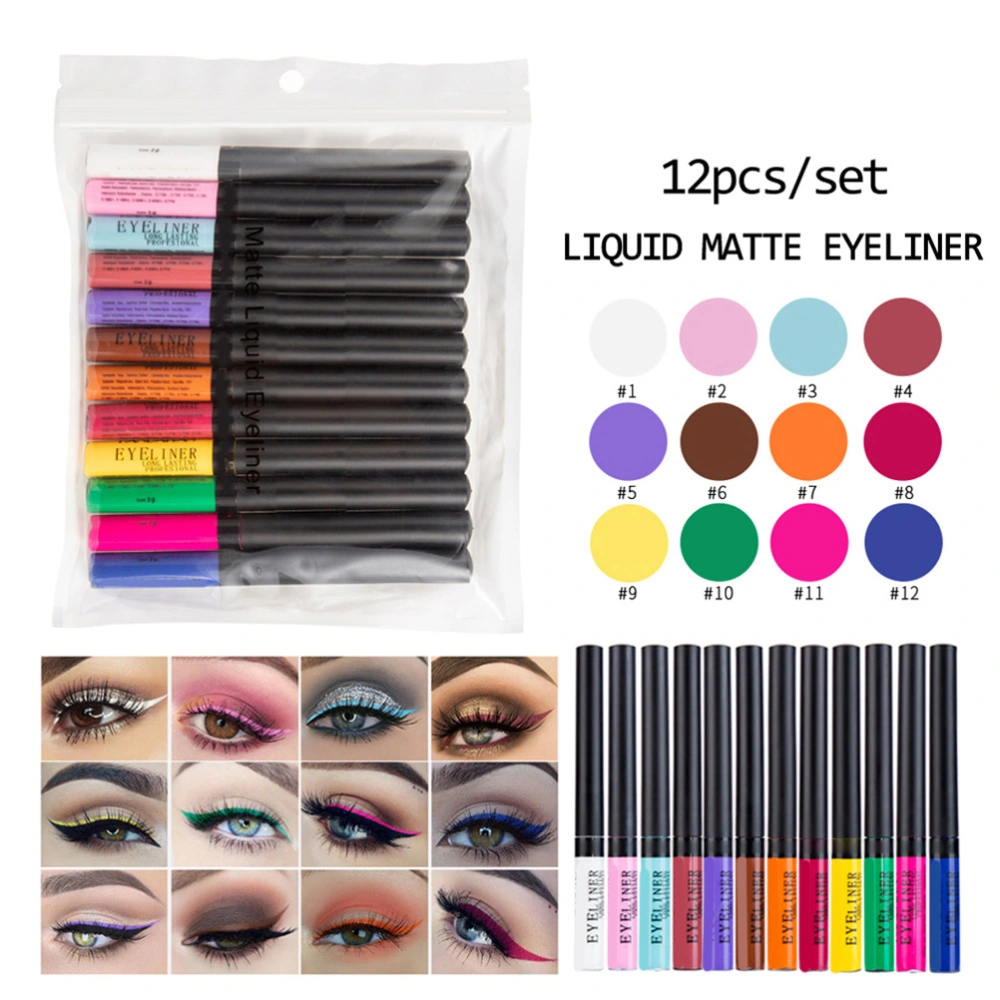 Matte Liquid Eyeliner 12 Colors Waterproof High Pigmented Colorful Eye Liner Pen Set