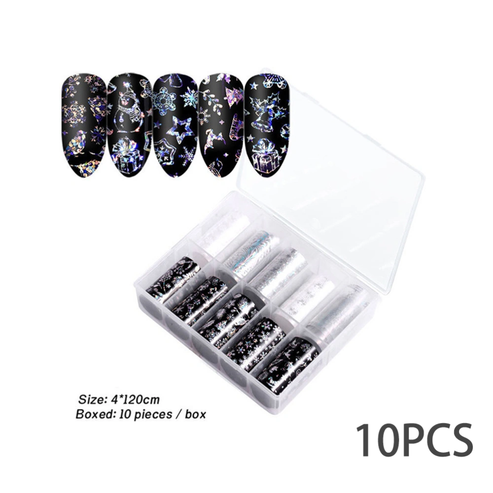 10 Pcs Christmas Halloween Nail Stickers Decals Nail Transfer Foil Wraps Nail Art DIY Decoration Stickers