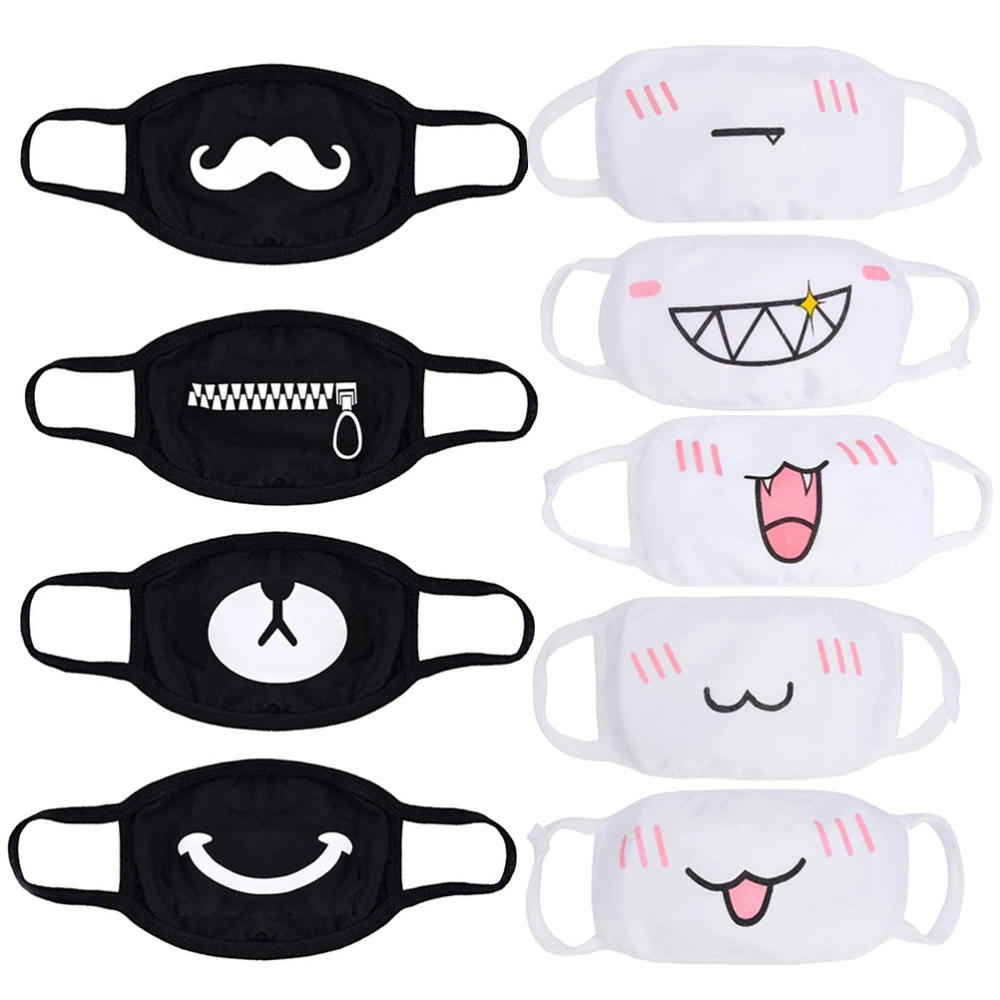 9PCS Cotton Mask Personality Pattern Mask Reusable Mouth Mask with Bear Pig Nose Teeth Pattern