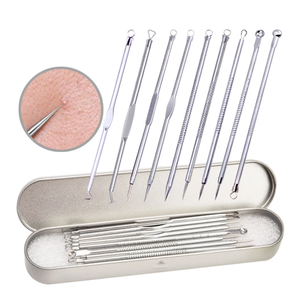 9Pcs Stainless Steel Acne Pimple Blemish Extractor Blackhead Remover Tools