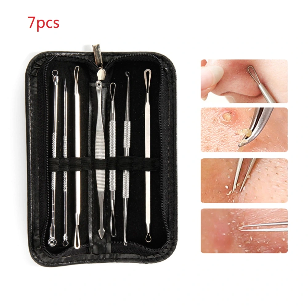 7Pcs Blackhead Remover Tool Kit Comedone Acne Needle Clip Pimple Tweezer Blemish Extractor Set Face Skin Care Tools