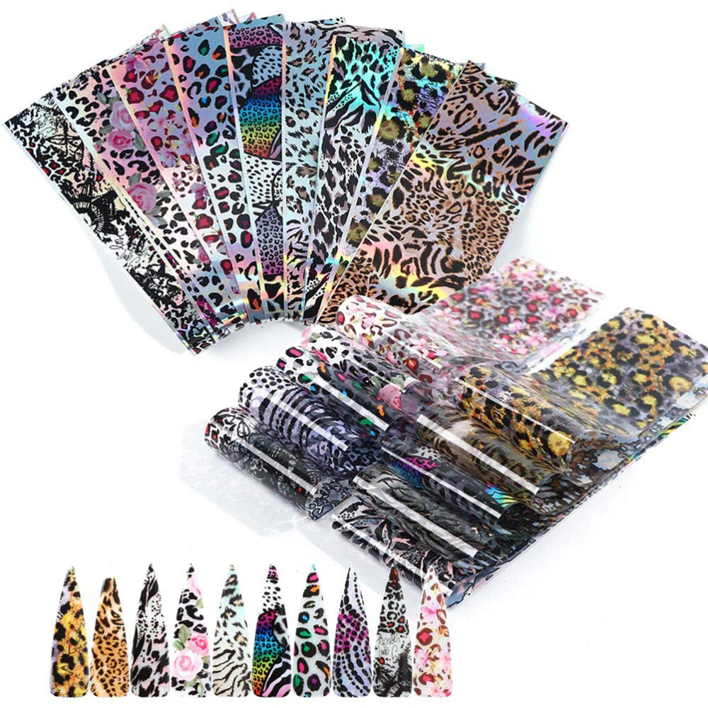 20Pcs Nail Art Transfer Foil Stickers Leopard Nail Art Foil Transfer Roll Set Nail Wraps Sticker Kit