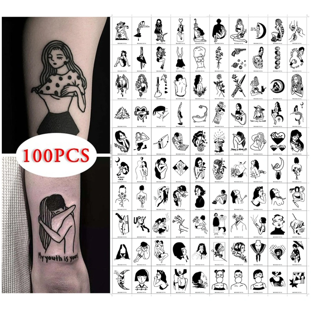 100Pcs Semi Permanent Waterproof Tattoo Stickers for Men and Women Couple Tattoo Stickers