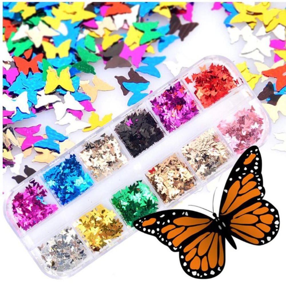 12 Colors Butterfly Glitter Nail Sequins Nail Art Flakes Colorful Confetti Glitter Sticker Decals