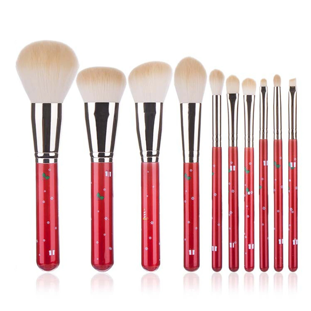 10PCS Christmas Makeup Brushes Set Fiber Wood Makeup Brushes