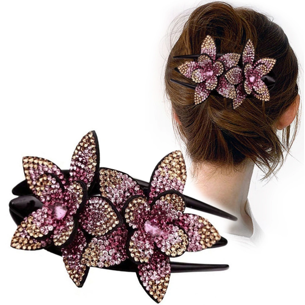 Rhinestone Duckbill Hair Claw Clip Sparkling Double Flower Hair Styling Barrettes for Women Girls Champagne Purple S