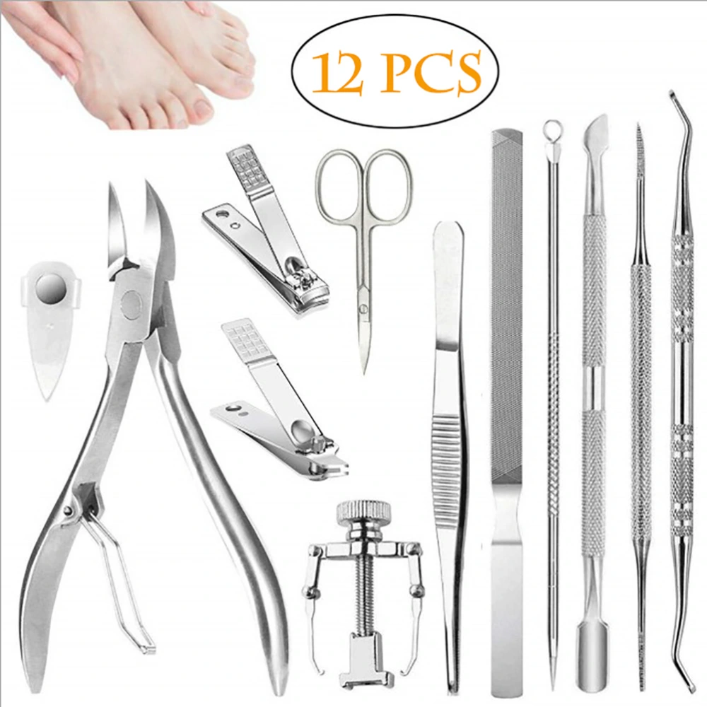 12PCS Ingrown Toenail Tool Stainless Steel Ingrown Toenail Treatment Pedicure Tools