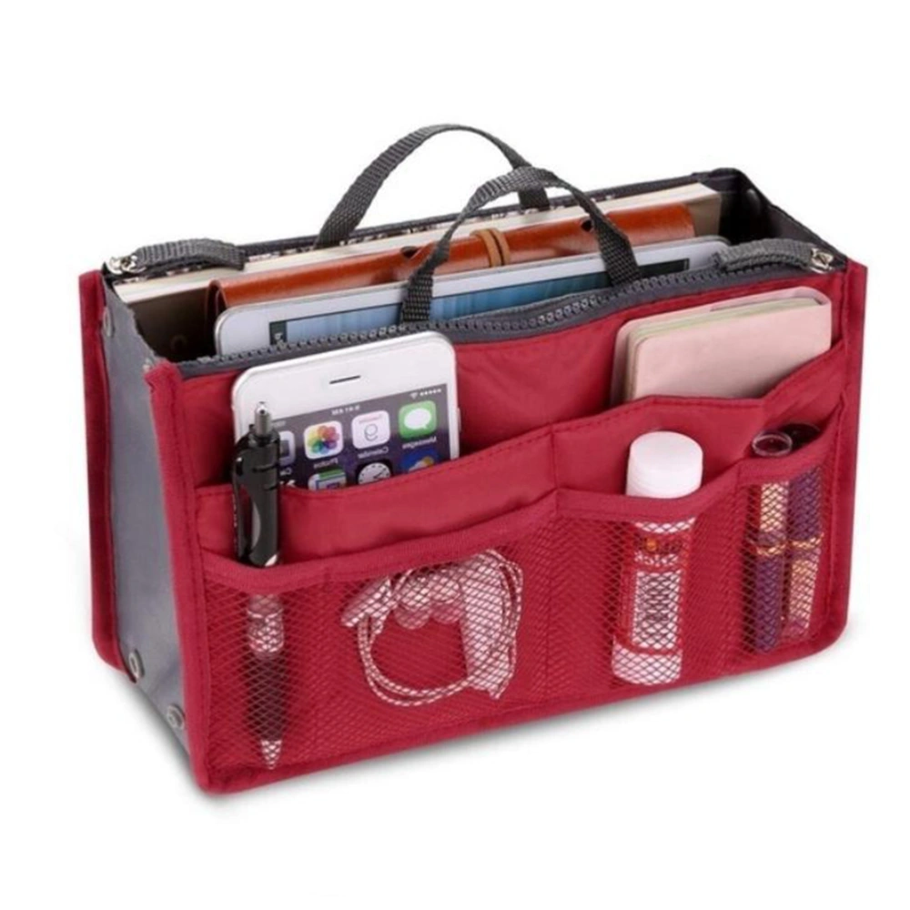 Women Multifunction Makeup Handbag Various Pockets Large Cosmetic Handbag Organizer for Travel Red