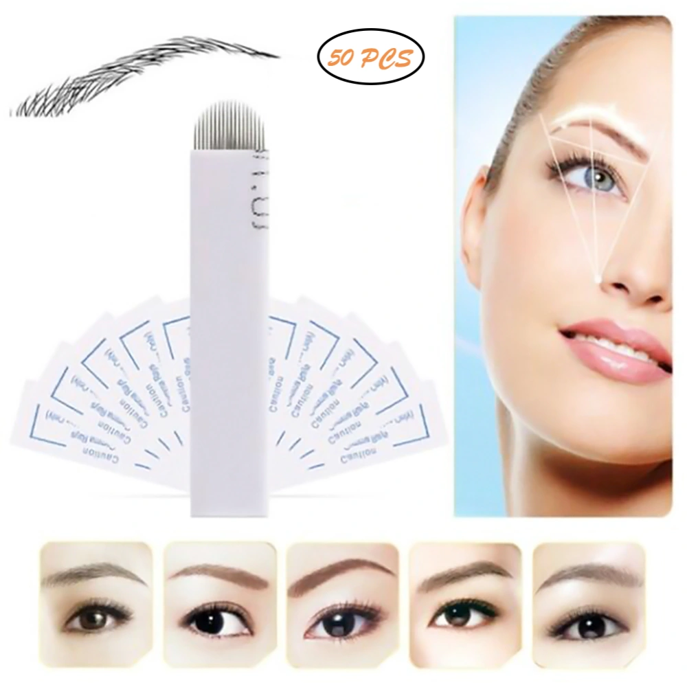 50Pcs/Set Curved 18 Needle Semi Permanent Fog Eyebrow Microblading Blade Makeup Needles