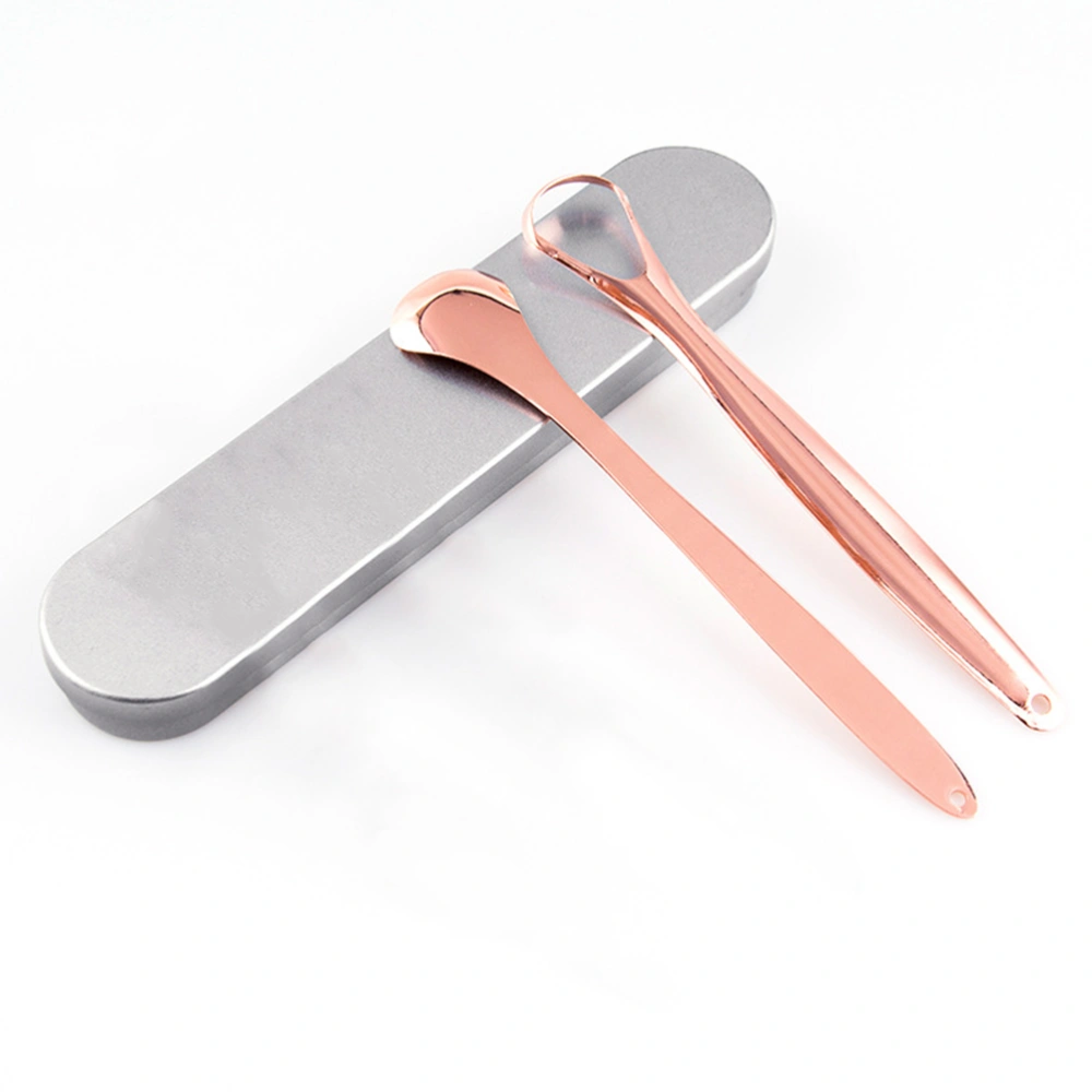 2pcs/set Stainless Steel Tongue Scraper Handheld Oral Care Healthy Cleaning Tool