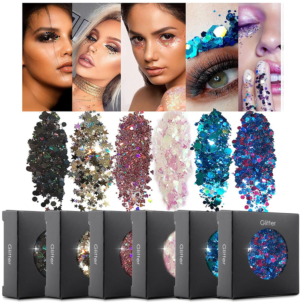 Body Glitters 6 Colors Holographic Cosmetic Festival Makeup Chunky Powder for Nail Hair Eye Face