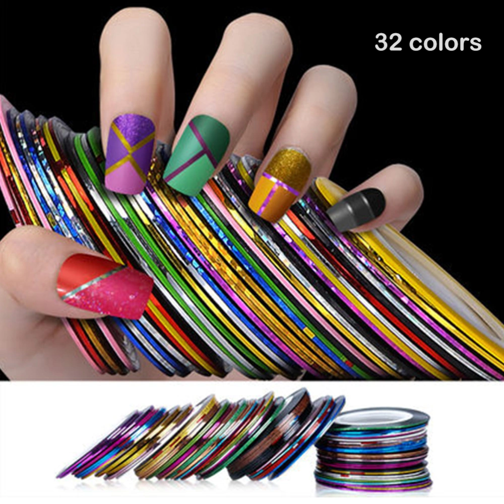 32 Colors Nail Striping Tape Lines Multicolor Rolls Striping Tape Line Nail Art Decoration Sticker DIY Nail Tips