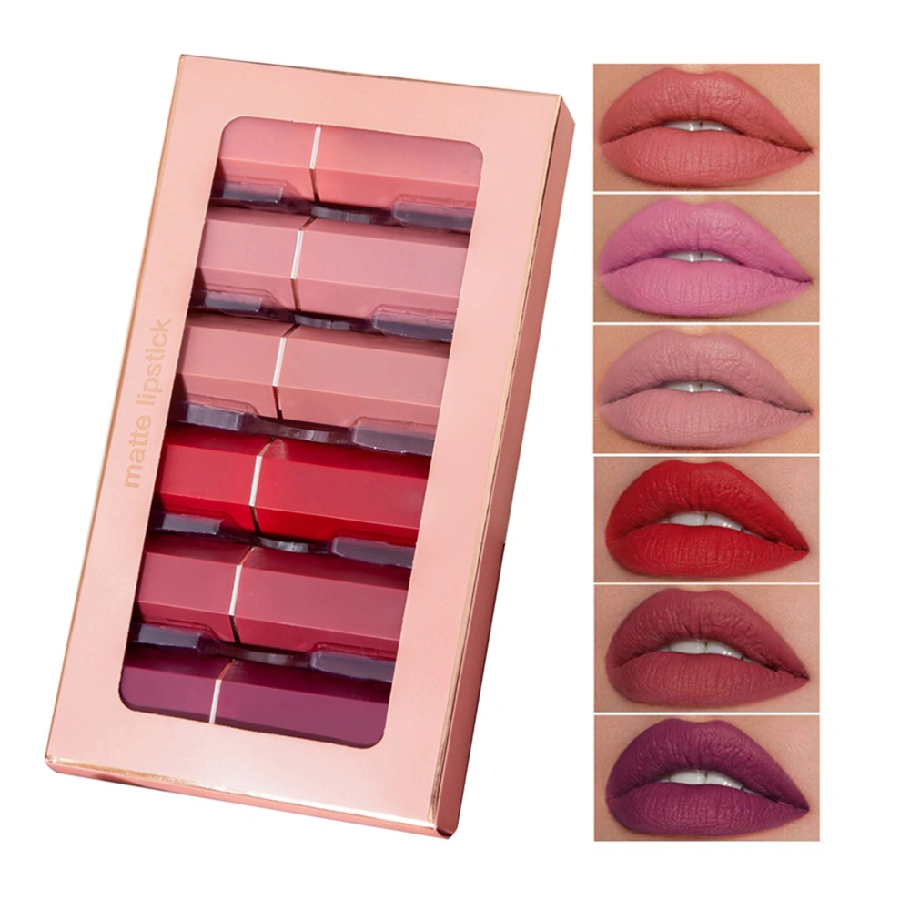 6Pcs Matte Lipsticks Set Waterproof Long Lasting Smoothing Non Stick Cup Sexy Colors Lipsticks with Gift Box