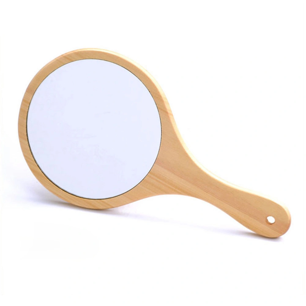 Wooden Hand Mirror Women Makeup Mirrors Vintage Portable Hanging Handle Mirrors