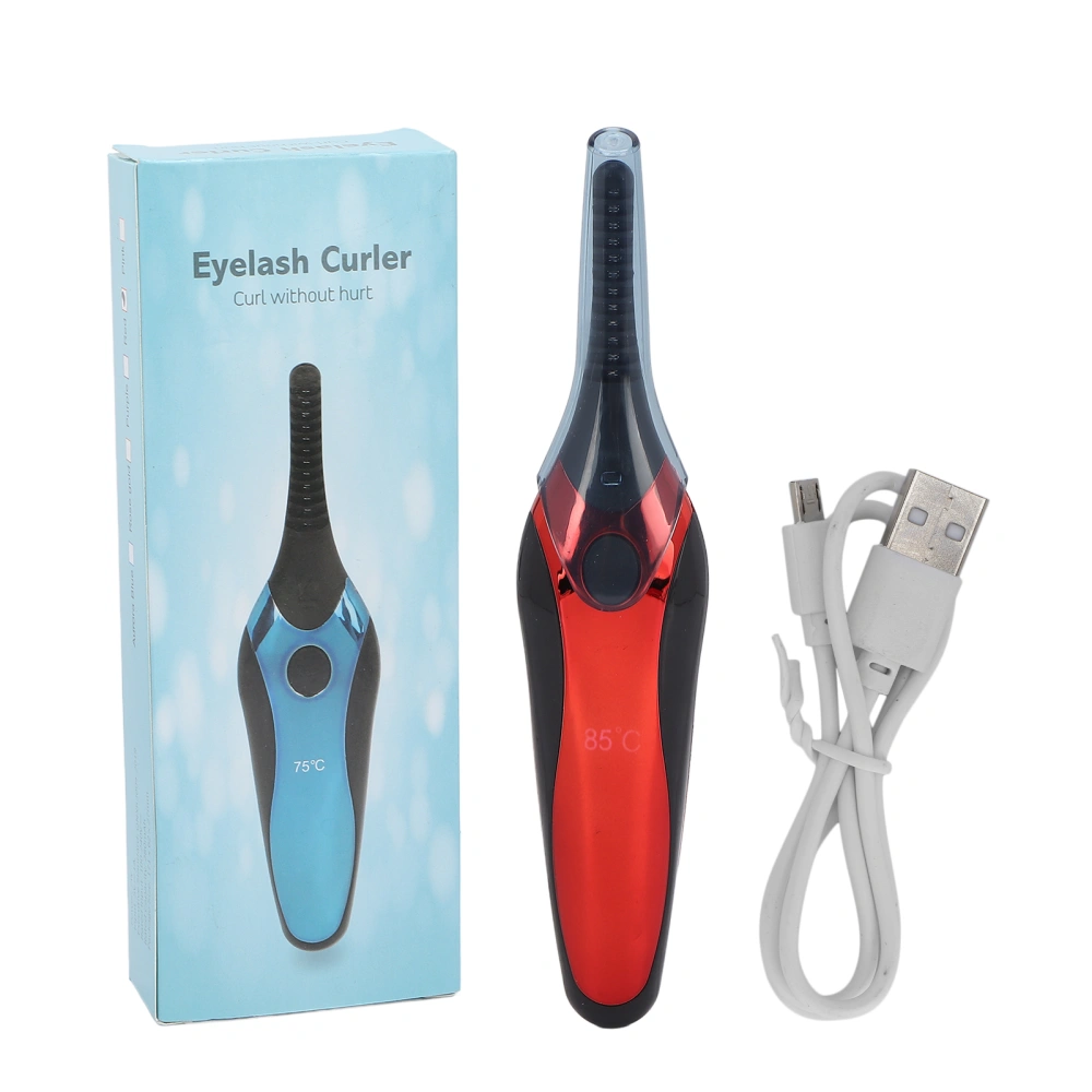 Heated Eyelash Curlers Wide Spaced Combs 3 Level Temperature Curved Brush Head USB Charging Hand Held Red Lash Curler